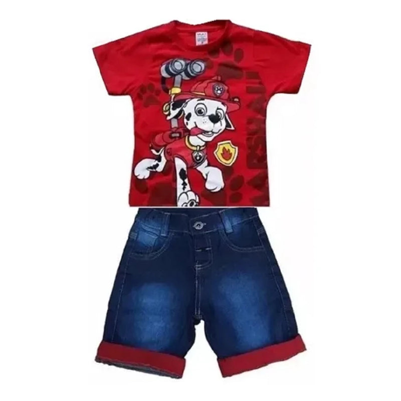 Conjunto Camiseta Patrulha Canina E Bermuda Jeans Infantil