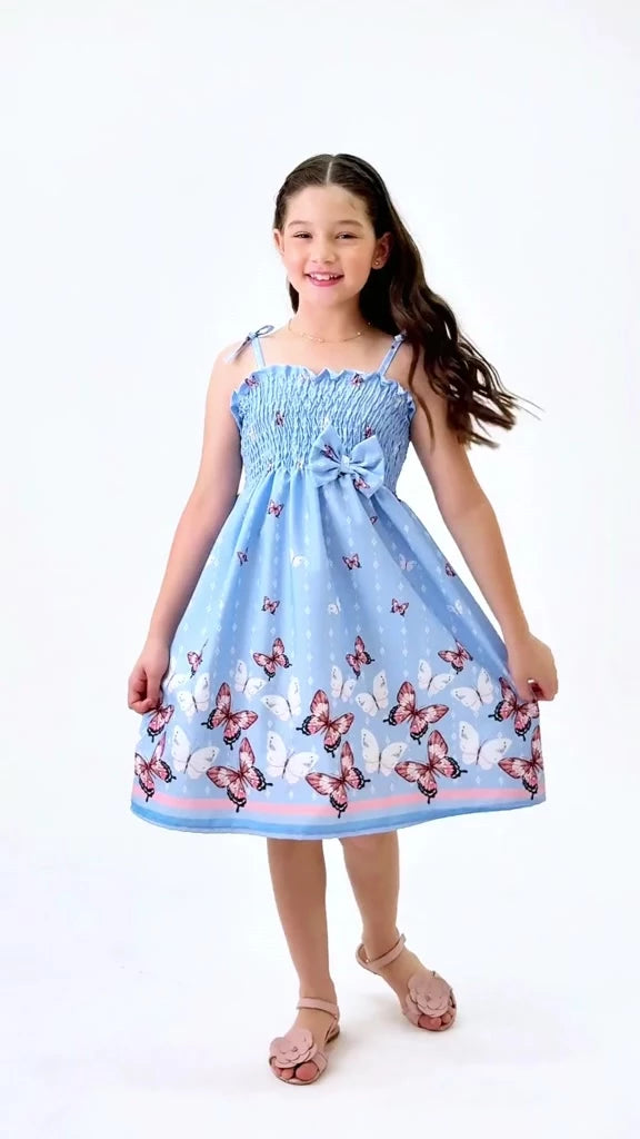 Vestido infantil estampa de Borboletas modelo ciganinha