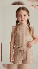 Conjunto Feminino Infantil com Regata e Short com Pérolas  em Tecido Canelado