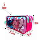 Estojo Escolar Grande Lilo Stitch Rosa 2 Compartimentos Infantil Kids Escola Material Lapis