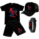 Conjunto Infantil Meninos Camiseta Short Relogio Boné Roblox Sonic