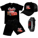 Conjunto Infantil Meninos Camiseta Short Relogio Boné Roblox Sonic