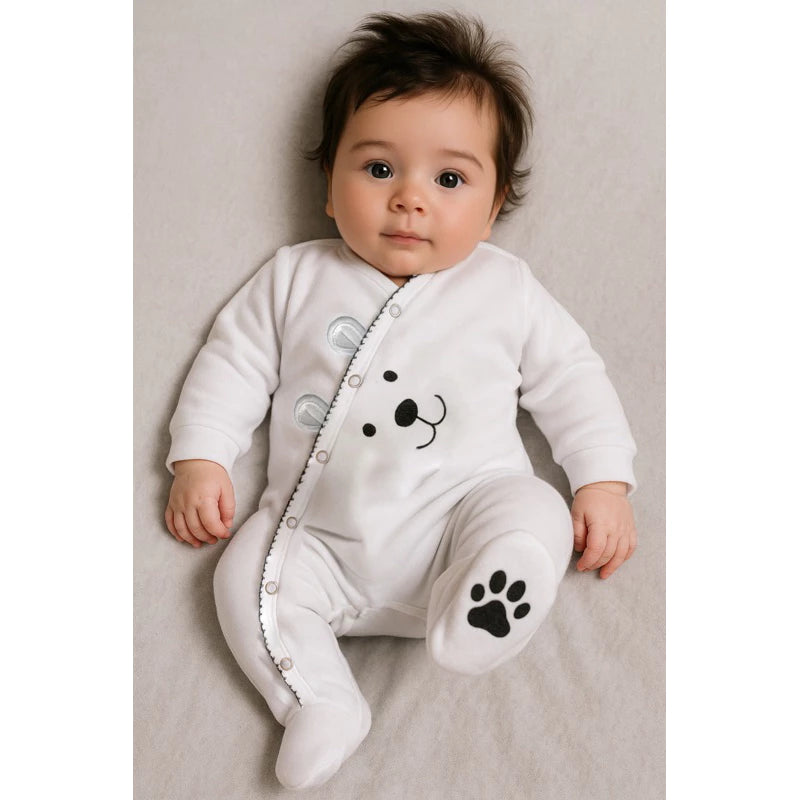 Macacão branco bebê algodão patinhas unissex Bear