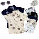 Camisa Social Masculino Infantil Estampada Floral Com Manga Curta