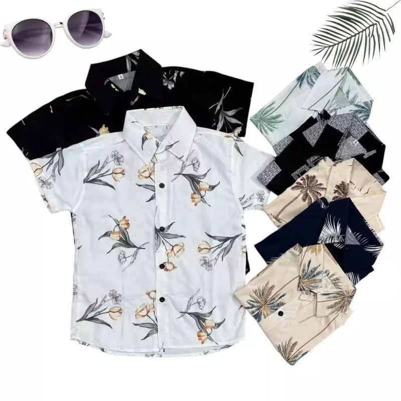 Camisa Social Masculino Infantil Estampada Floral Com Manga Curta