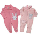 KiT 2 Macacões Bebê Bordado Menina Coelha e Gata 100% Algodão