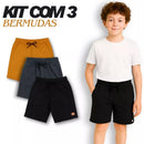 Kit com 3 Bermudas Infantis Masculinas com Bolsos | Moletom Leve 100% Algodão