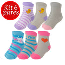 Kit 12 ou 6 Pares Meia Infantil Cano Longo Feminina Sortida