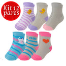 Kit 12 ou 6 Pares Meia Infantil Cano Longo Feminina Sortida