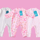 3 Macacões Vira Pé com Zíper Menina 100% Algodão