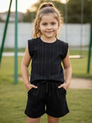 Conjunto Feminino Infantil com Regata e Short com Pérolas  em Tecido Canelado