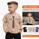 Camiseta Infantil Menino Estampada Algodão  Manga Curta Camisa Paris