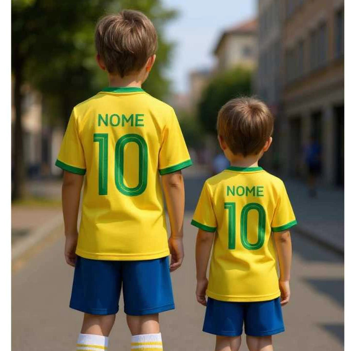 Conjunto Juvenil Infantil Unissex Camiseta e Shorts Brasil Personalizado