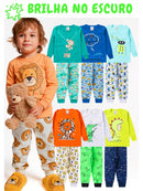 Kit 4 Peças Pijama Brilha no Escuro Sortido Infantil Menino Inverno Roupa Infantil Masculina