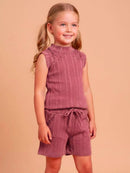 Conjunto Feminino Infantil com Regata e Short com Pérolas  em Tecido Canelado