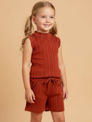 Conjunto Feminino Infantil com Regata e Short com Pérolas  em Tecido Canelado