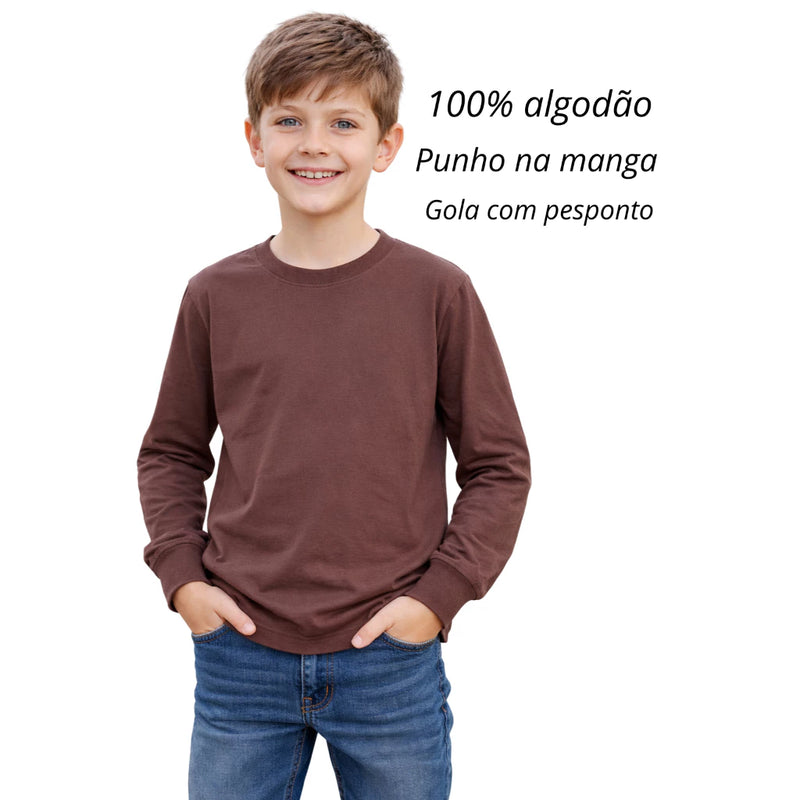 Camiseta Infantil Juvenil Manga Longa Algodão Malha