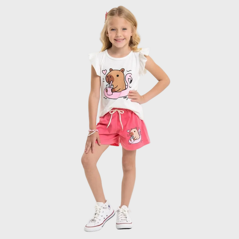 Conjunto Infantil Capivara Feminino 100% Algodão – Leve e Confortável