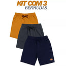 Kit com 3 Bermudas Infantis Masculinas com Bolsos | Moletom Leve 100% Algodão