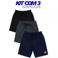 Kit com 3 Bermudas Infantis Masculinas com Bolsos | Moletom Leve 100% Algodão