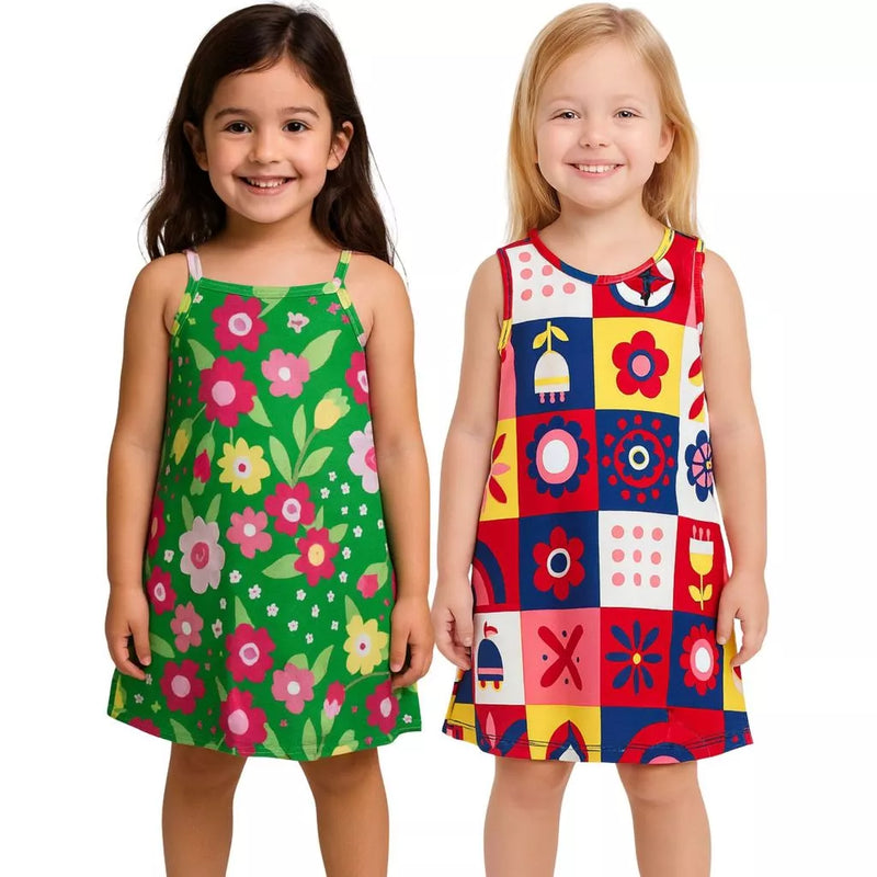 Kit 2 Vestidos Infantil Menina Malha Verão Kyly Estampado 2