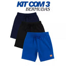 Kit com 3 Bermudas Infantis Masculinas com Bolsos | Moletom Leve 100% Algodão