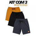 Kit com 3 Bermudas Infantis Masculinas com Bolsos | Moletom Leve 100% Algodão