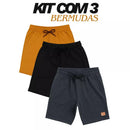 Kit com 3 Bermudas Infantis Masculinas com Bolsos | Moletom Leve 100% Algodão