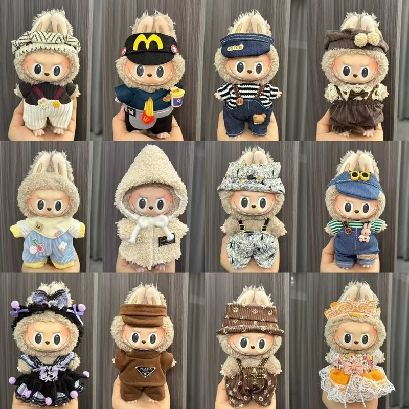 Roupas Labubu Boneca: 17cm Primeira Geração e Segunda Geração Vinil e Chaveiro de Pelúcia Boneca Vestir Terno e Acessóri