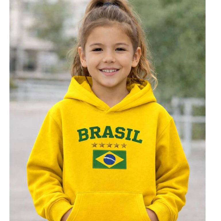 Moletom Infantil Brasil Copa do Mundo 2026 Unissex Flanelado Algodão